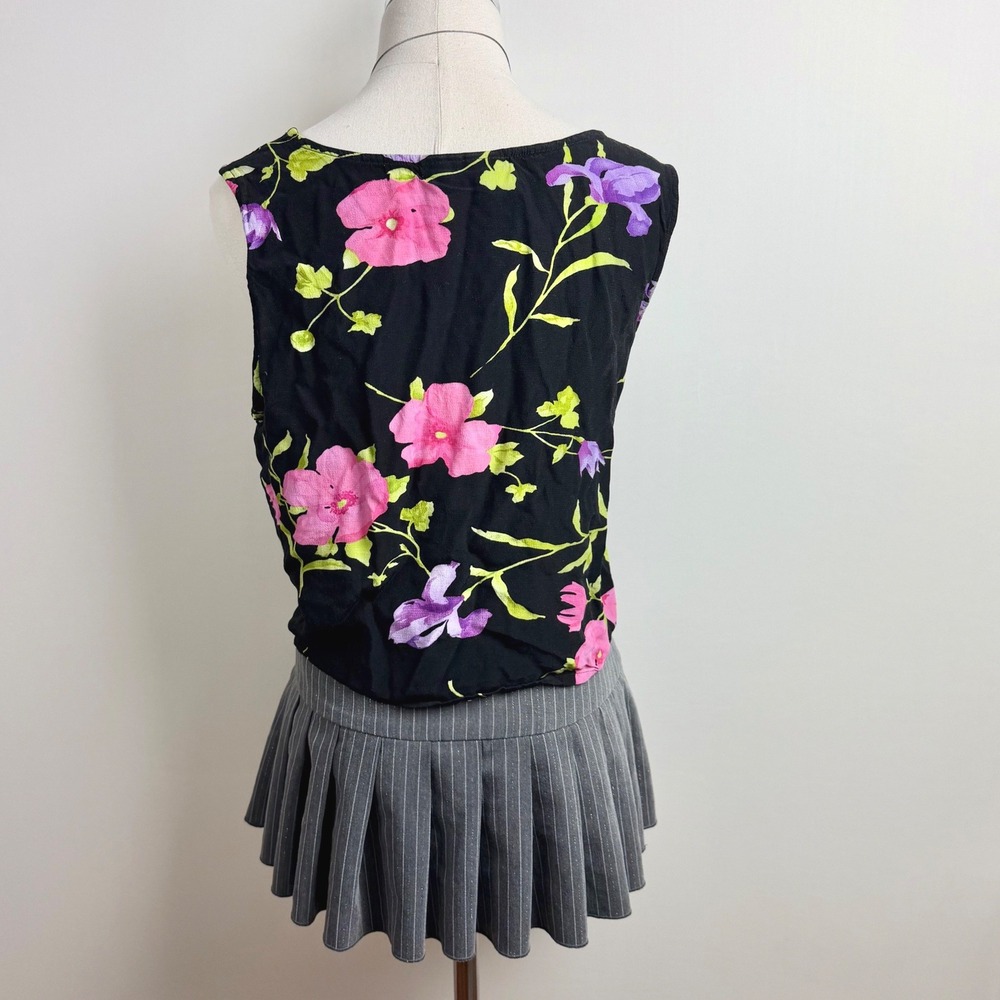 Key Lime Pie Womens M Black Floral Beaded Tank Top Y2K 90s Sleeveless Crop - Picture 8 of 9